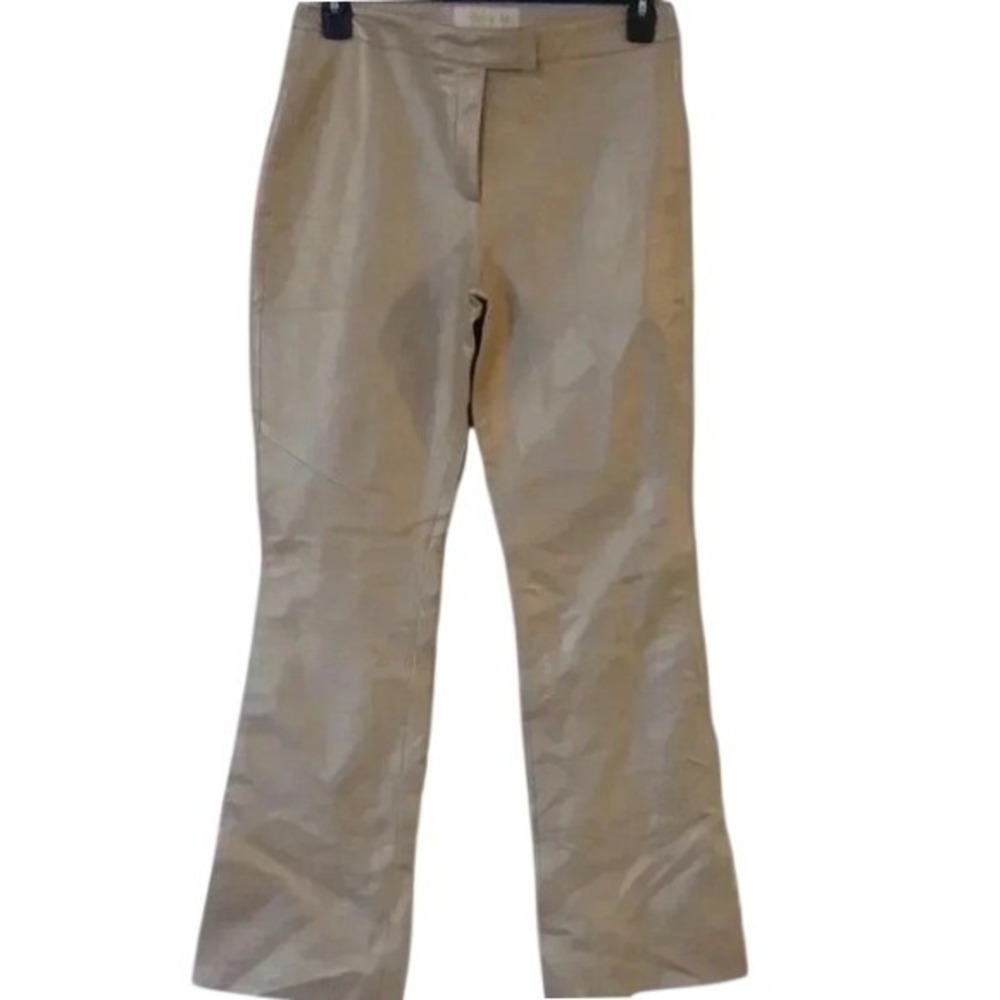 Margaret Godfrey Champagne Metallic Leather Straight Leg Pants Size 8 Gold